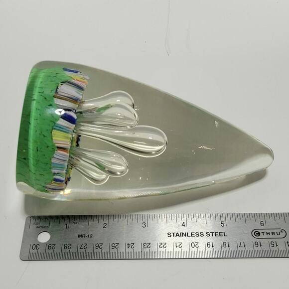 Teardrop Egg Shaped Bubbles Green Multicolor Art Glass Paperweight Stalagmites - Picture 15 of 16